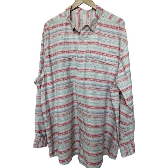 Ariat TEK Men's 2XL Long Sleeve Southwestern Print Button-Up Shirt Sweat Wicking - Picture 2 of 14